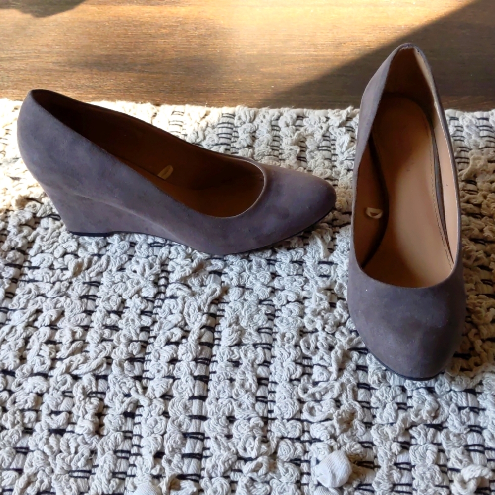 Grey suede wedge heels